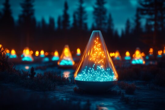 A glowing forest at night, symbolizing the power of nature in absorbing carbon dioxide