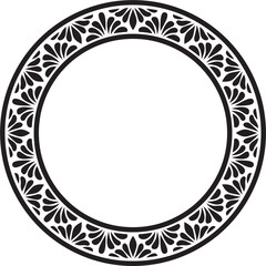 Vector black monochrome stencil round classic byzantine ornament. Circle, ring, border, Ancient Greece, Eastern Roman Empire frame. Decoration of the Russian Orthodox Church