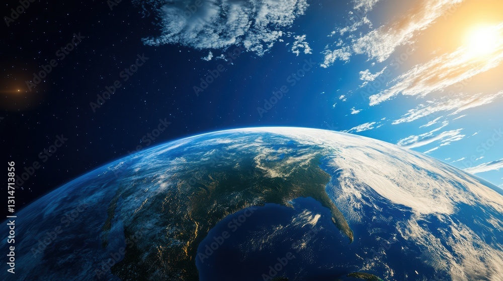Poster silhouette of the earth on a background with a soft color gradient, symbolizing the atmosphere and s
