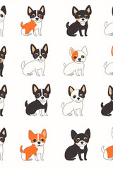 Fototapeta premium Repeated small dog designs with a retro twist, nostalgic and low contrast aesthetic.