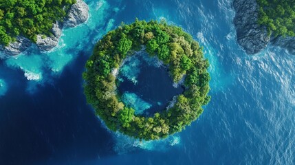 Fototapeta premium A circle imitating the Earth, with small details indicating natural elements (forests, seas) . 