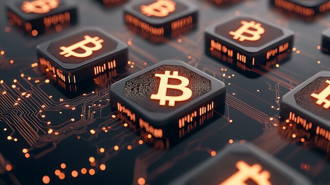 Cryptocurrency trading action digital market bitcoin symbols tech environment close-up view financial concept