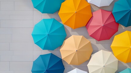 Colorful umbrellas displayed from above outdoor setting aerial view vibrant summer atmosphere