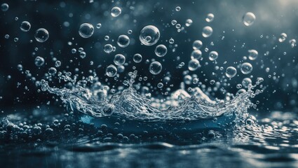 Bubbles in air and splash of water on isolated background
