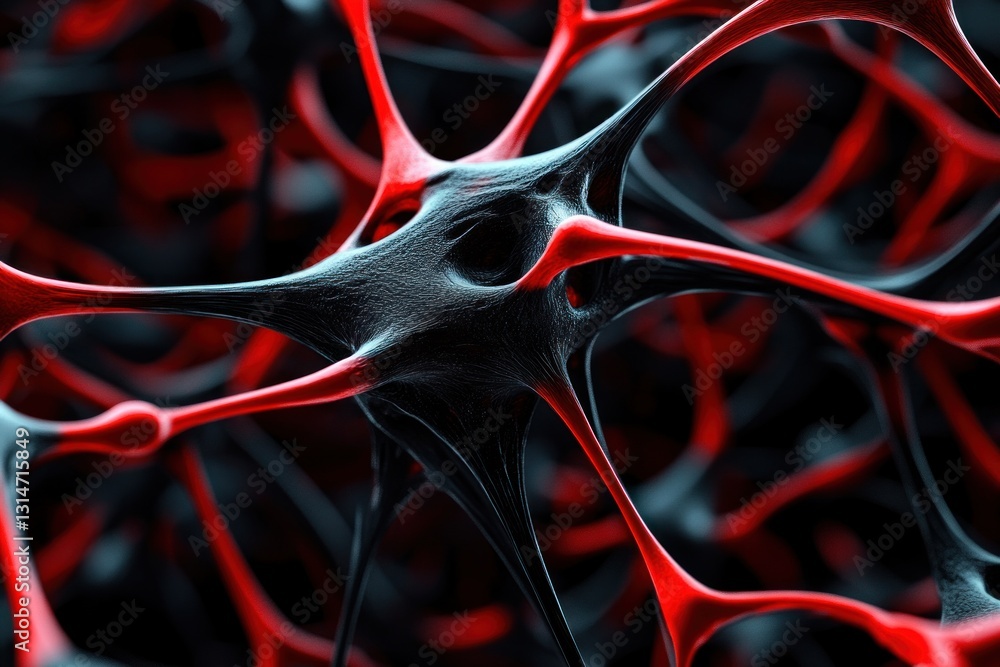 Poster abstract representation of interconnected neurons in red and black