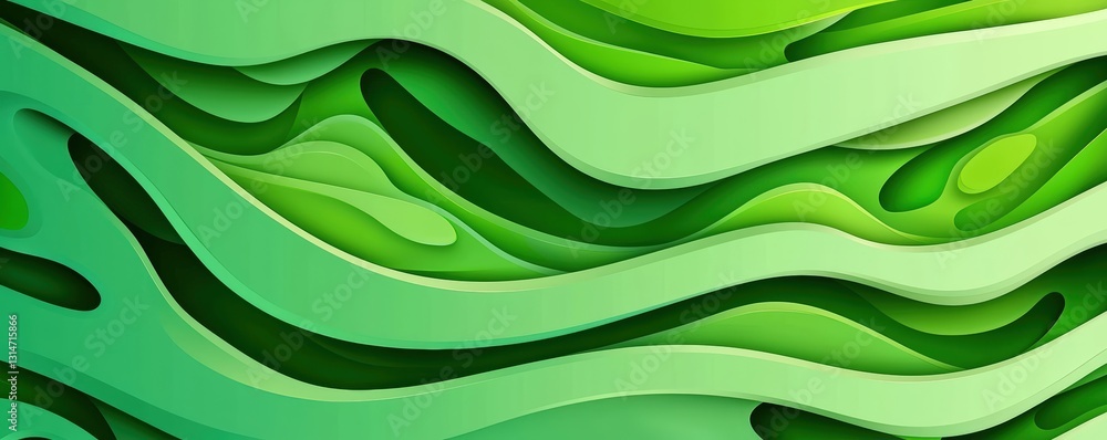 Poster a vibrant, abstract design featuring flowing green waves, creating a sense of movement and depth.