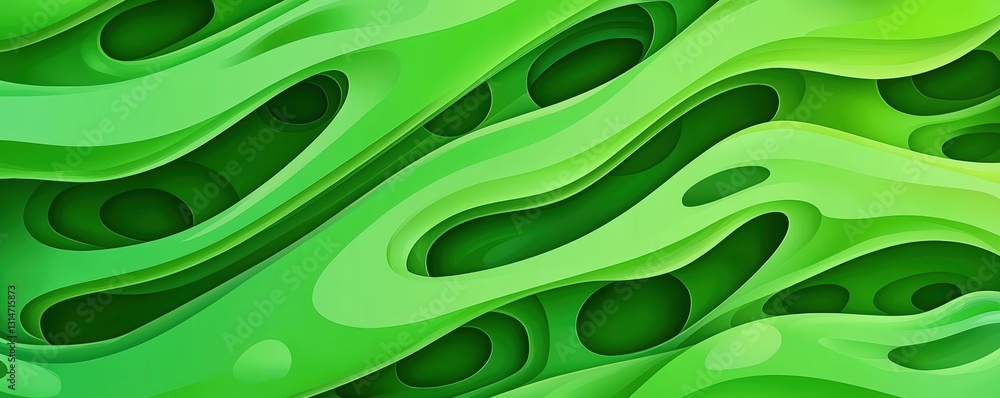Poster a vibrant abstract image featuring flowing green waves, creating a dynamic and organic visual effect