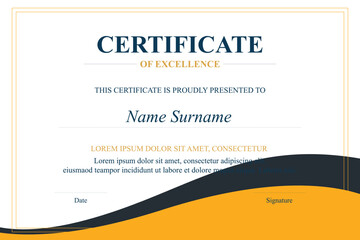 Award Certificate Design, Yellow, Achievement