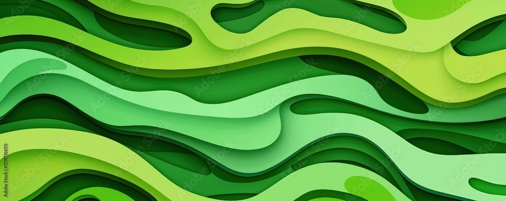 Poster a vibrant abstract design featuring layered green waves, creating a sense of depth and movement.
