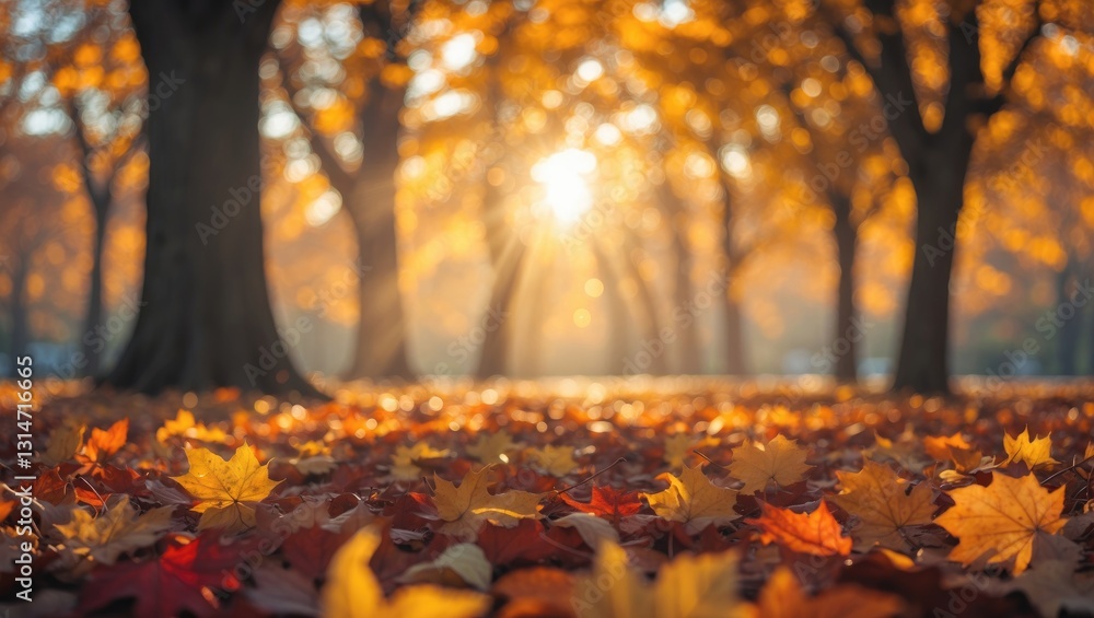 Aufkleber autumn natural bokeh background featuring trees in a park with space for text