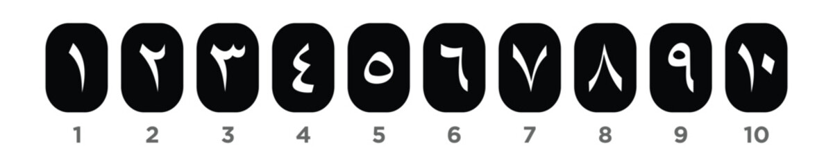 Arabic numerals black and white with number alphabet . eastern arabic numbers, arabic numerals . Vector file isolated on a transparent background