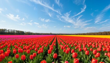 Fototapeta premium Colorful tulip field under a clear blue sky