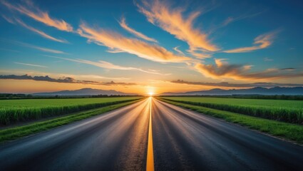 An unoccupied road and sky gazing toward the horizon.