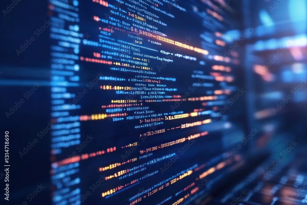 Poster abstract digital code on a computer screen with vibrant colors