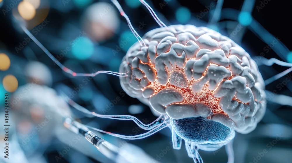 Poster a neural network displayed in a smart brain, forming distinct digital layers .