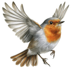 A skillfully crafted illustration of a European robin in a lively, transparent background, PNG