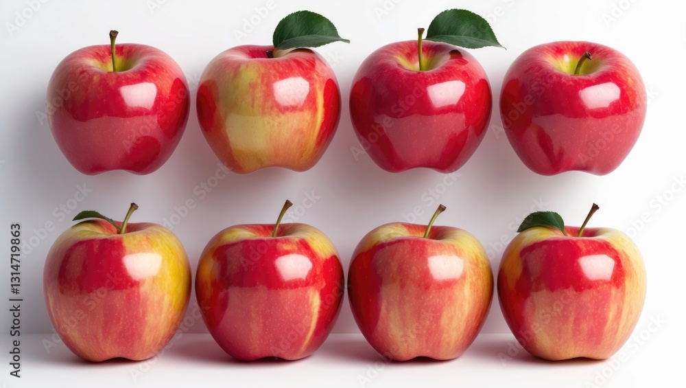 Poster collection of isolated red apples on a white background, viewed from various angles.