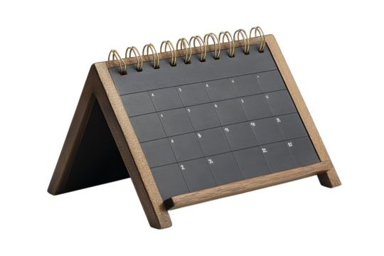 Desk calendar with spiral binding isolated on transparent background