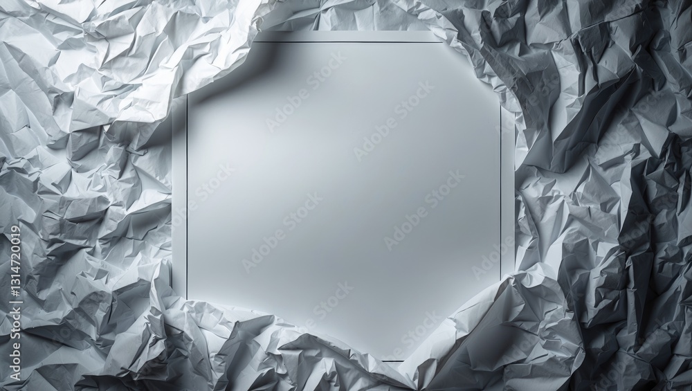 Poster background of a poster featuring a white blank crumpled and creased paper texture.