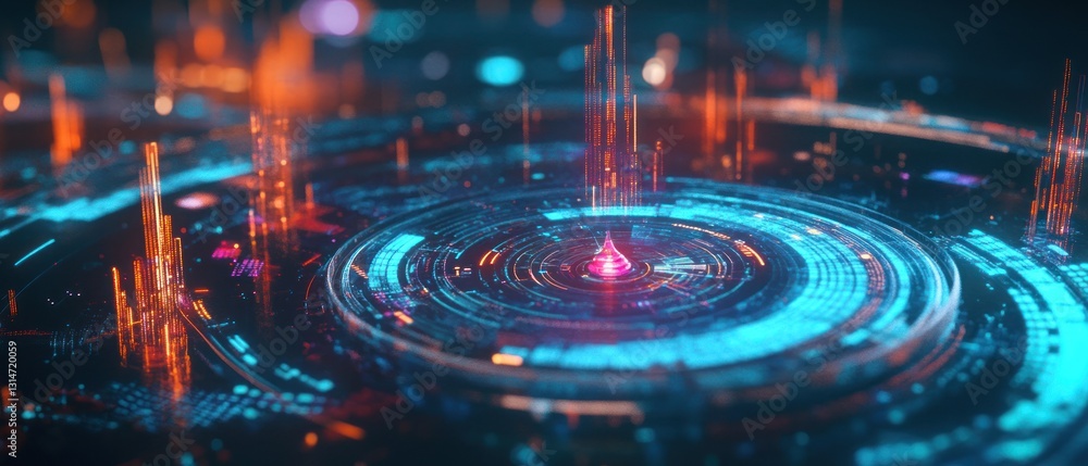 Poster abstract digital landscape with vibrant data visualization elements
