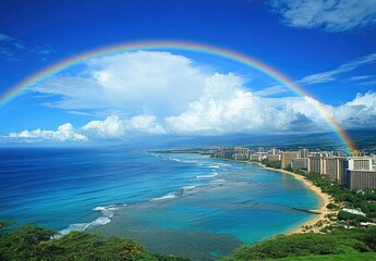 Stunning Rainbow Arches Over Waikiki Beach in Hawaii