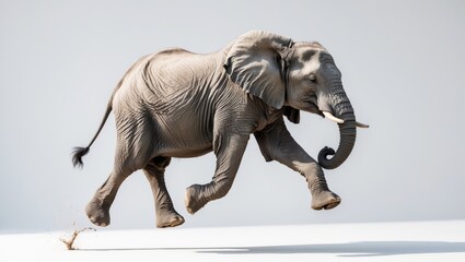 Fototapeta premium African elephant - female leaping and running. Animals isolated on a white background.