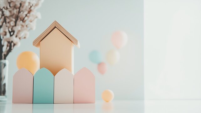 Charming wooden house model modern living room decorative item bright environment close-up view home concept