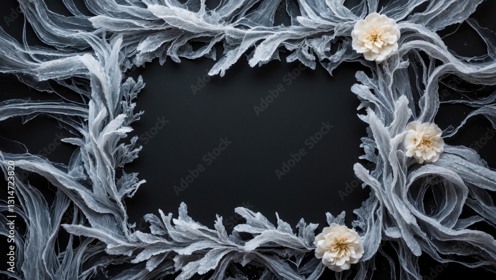 Aufkleber A frame featuring a frosty pattern against a black background. An abstract ice structure frame enables the application or addition of effects.