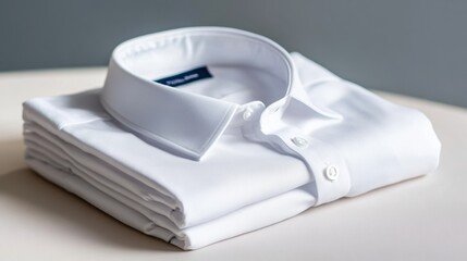 A white shirt, neatly folded on a light background . 