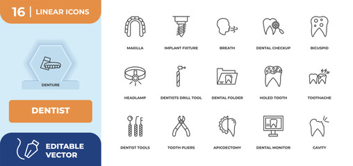 outline icons set - dentist concept. denture, maxilla and more. © IconArt
