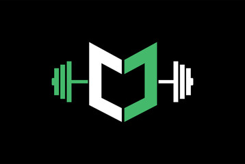 Abstract letter CC or C vector logo design with barbell, Letter J, JJ text fitness gym logo design.