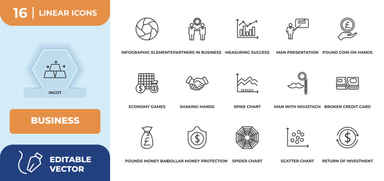 outline icons set - business concept. ingot, infographic elements and more.