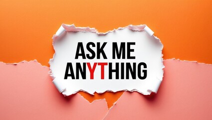 AMA ask me anything emblem. Concept phrases on a vibrant orange backdrop. Business and concept. Copy space.