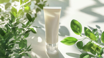Luxury Skincare Cosmetic Tube Mockup with Pump Cap – Natural Setting