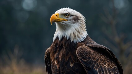 Obraz premium Bald Eagle captured in portrait style. Birds of Prey Centre.