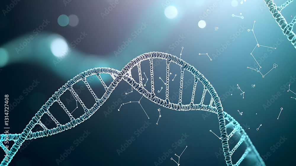 Poster abstract teal double helix dna structure against a blurred background with soft lighting