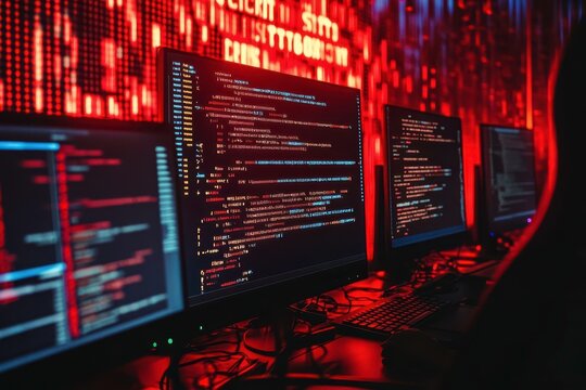 Cyber attack concept, program code on computer screen, cyber security data breach, hacking and malware, digital technology for business, security system in internet