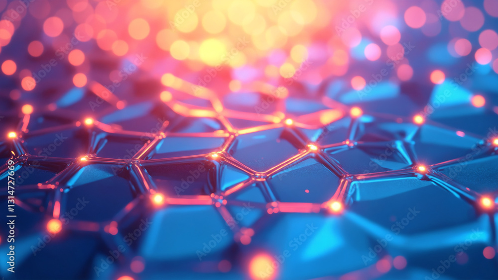 Poster Glowing digital hexagon abstract background