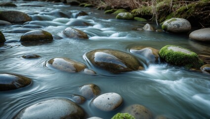 Fototapeta premium Rocks in a stream with gently flowing water.