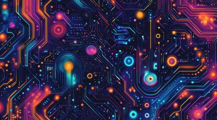 Abstract vibrant circuit board pattern.