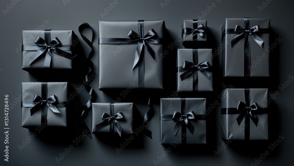 Aufkleber arranged gift boxes wrapped in paper with ribbon set against a background. concept