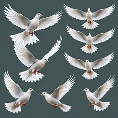 Obraz premium PNG Graceful doves in flight sequence, isolated element set, transparent background