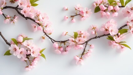 Fototapeta premium Sakura flowers blossoming during spring season, isolated on a white background.