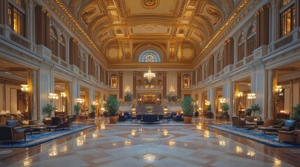 Fototapeta premium Luxurious hotel lobby, elegant interior, grand hall, empty, daytime