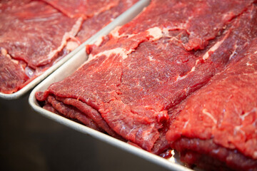 Beef jerky. Meat stall in the central market of the city of Oaxaca in Mexico.