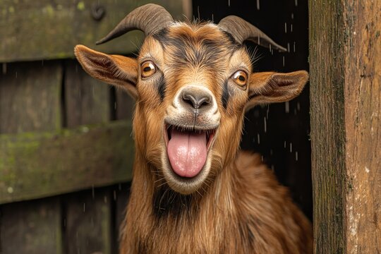 Hilarious Goat Caught Mid Goof Tongue Sticking Out and Looking Silly