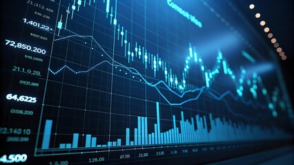 Financial data visualization on a screen. Stock market charts and graphs.