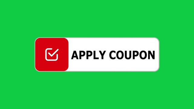 Green screen animation of Apply Coupon push button with pointer, simple animation of cursor icon clicking apply coupon button, Animation of apply coupon button, apply coupon button animation
