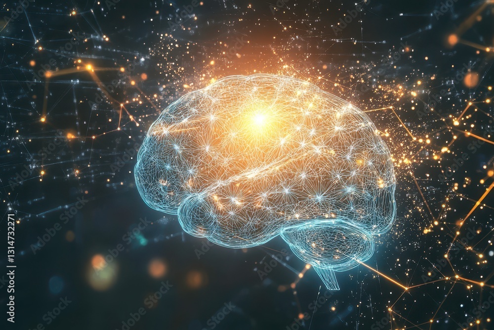 Poster digital brain with neural connections radiating a glow. science artificial intelligence concept to i
