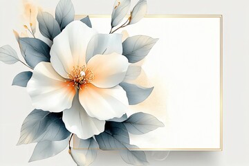 Elegant watercolor floral design featuring a large white flower perfect for wedding invitations, thank you cards, or minimalist event stationery.